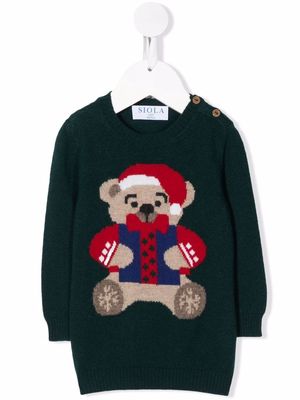 Siola Xmas bear-intarsia jumper - Green