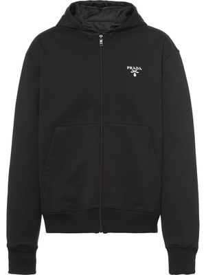 Prada logo-embroidered zip-up hoodie - Black