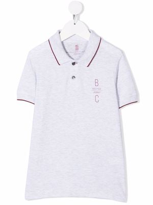Brunello Cucinelli Kids logo-print cotton polo shirt - Grey