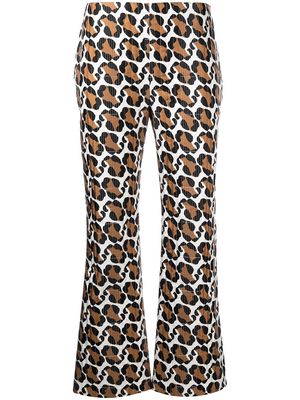 Fendi stitched leopard pattern trousers - White