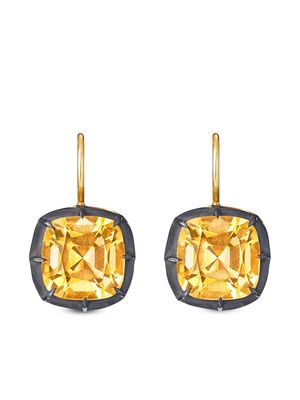 FRED LEIGHTON 18kt yellow gold cushion citrine collet drop earrings