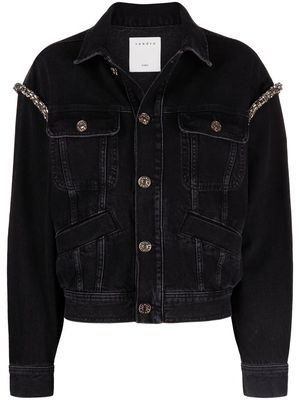 SANDRO crystal-embellished denim jacket - Black