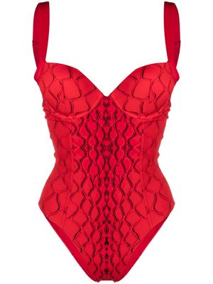 Noire Swimwear snakeskin print push-up swimsuit - Red