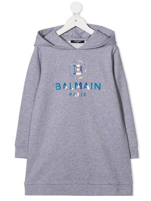 Balmain Kids holographic logo hooded dress - Grey