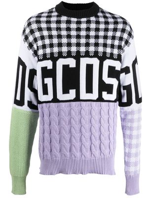 Gcds colour-block logo print knitted jumper - White