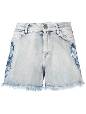 TWINSET floral embroidery denim shorts - Blue