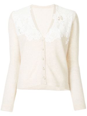 Onefifteen floral lace patch V-neck cardigan - Brown