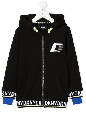 Dkny Kids chest logo hooded zip-up - Black