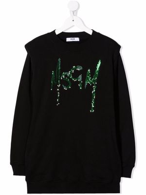 MSGM Kids sequin-embellished cotton sweatshirt dress - Black