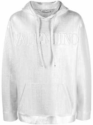 Valentino logo-embossed metallic-sheen hoodie - Grey