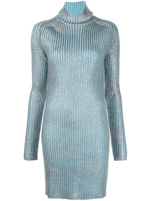 St. John metallic-foil ribbed-knit dress - Blue