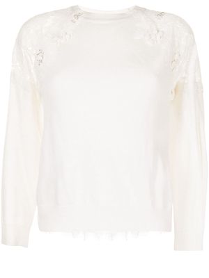 Onefifteen floral lace-panel knit top - White