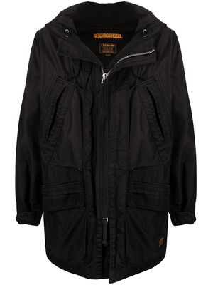 Neighborhood multiple-pocket hooded coat - Black