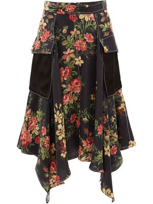 JW Anderson asymmetric floral-print cargo skirt - Black