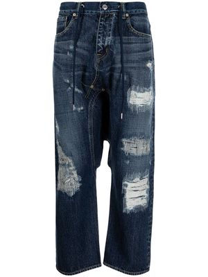 Fumito Ganryu ripped straight-leg jeans - Blue