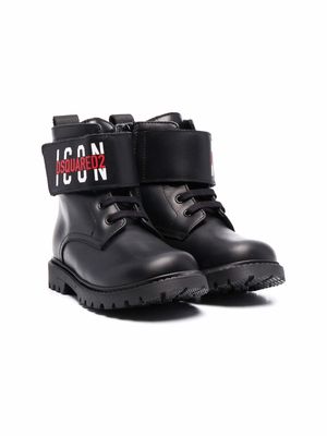 Dsquared2 Kids logo-strap leather boots - Black