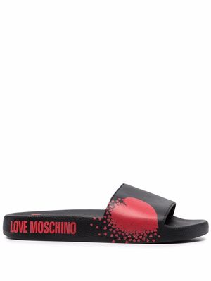 Love Moschino heart logo-print slides - Black