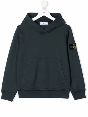 Stone Island Junior logo-patch cotton hoodie - Green