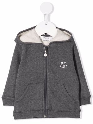 Bonpoint embroidered-logo zip-up hoodie - Grey