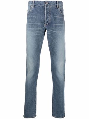 Balmain embossed logo slim-fit jeans - Blue