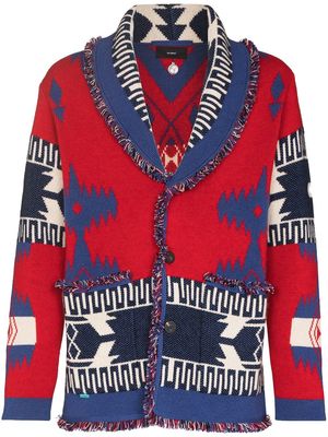 Alanui shawl-lapel intarsia-knit cardigan - Red