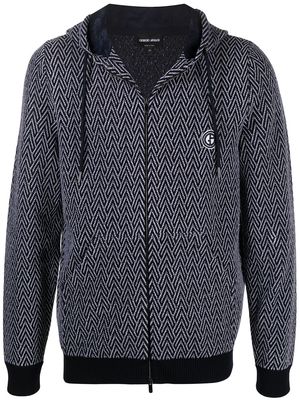 Giorgio Armani chevron patterned logo patch hoodie - Blue