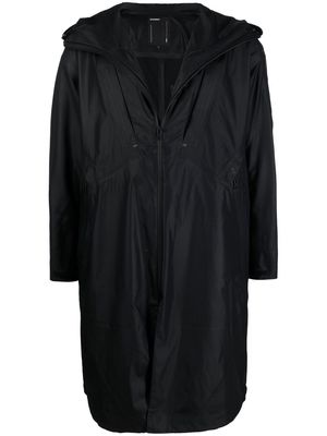 Attachment mid-length zipped raincoat - Black