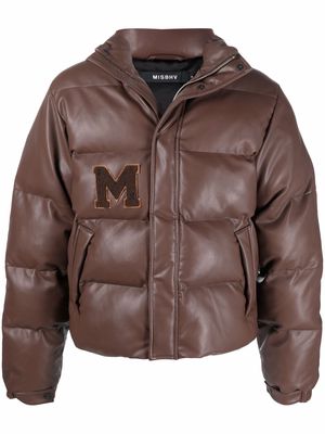 MISBHV logo-patch faux-leather puffer coat - Brown