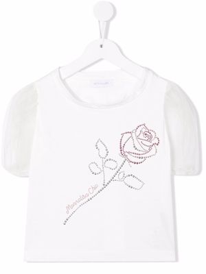 Monnalisa embellished-rose T-shirt - White