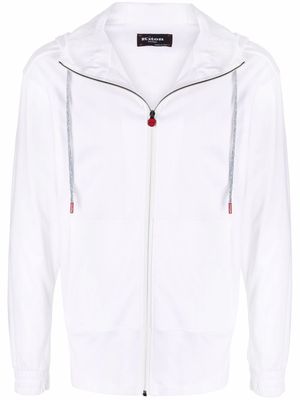 Kiton logo-zip cotton drawstring hoodie - White