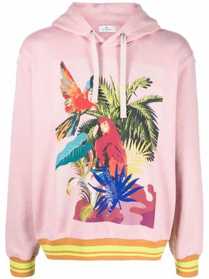 ETRO Parrot-embroidery drawstring hoodie - Pink