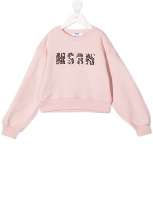 MSGM Kids sequinned logo print sweatshirt - Pink