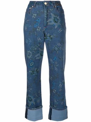 Erdem floral-print high-waisted trousers - Blue