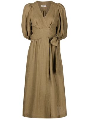 Three Graces Fiona puff-sleeved linen dress - Brown