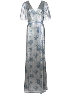Marchesa Notte Bridesmaids bridesmaid floral-printed sequin gown - Blue