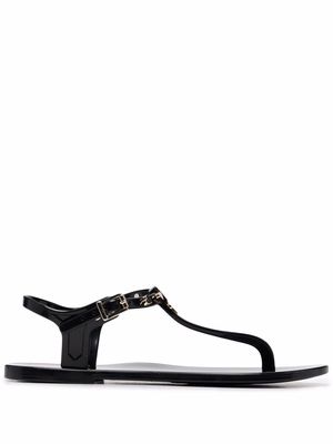 Love Moschino thong strap shiny sandals - Black