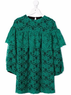 Andorine lace-pattern ruffled dress - Green