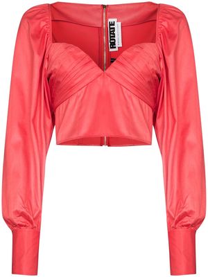 ROTATE deep V-neck ruched blouse - Red
