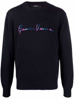 Versace intarsia-knit logo jumper - Blue