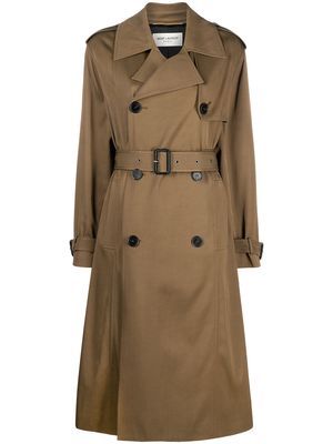 Saint Laurent twill belted trench coat - Brown