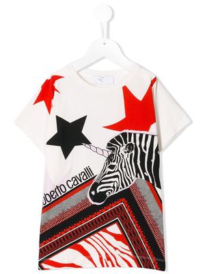 Roberto Cavalli Junior Zebra foulard print T-shirt - White