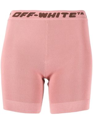 Off-White logo-waistband mini shorts - Pink