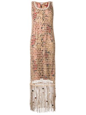 Salvatore Ferragamo fringed mesh overlay dress - Neutrals