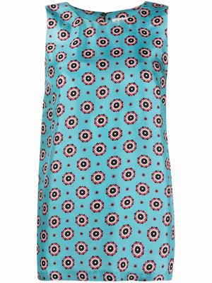 Alberto Biani medallion-print sleeveless silk blouse - Blue