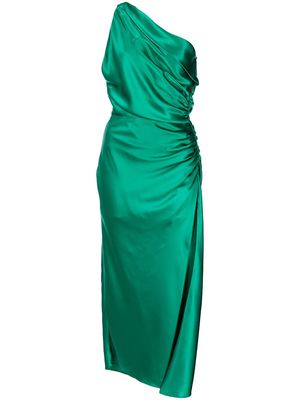 Michelle Mason asymmetric gathered-side silk dress - Green