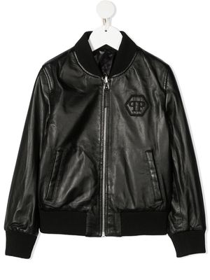 Philipp Plein Junior embroidered logo bomber jacket - Black