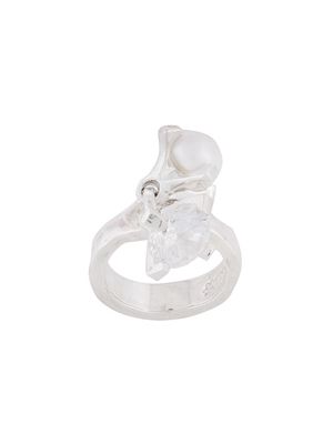 E.M. crystal and pearl ring - Metallic