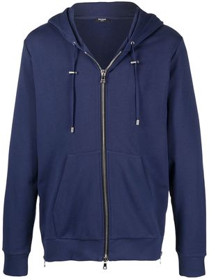 Balmain zipped logo hoodie - Blue