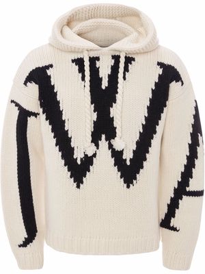 JW Anderson logo chunky-knit hoodie - White