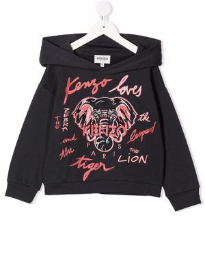Kenzo Kids embroidered-logo hoodie - Grey